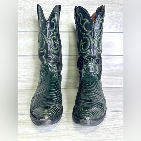 Nocona Western Boot GREEN Teju Lizard Grain Size 6.5 Leather Pointed USA Made - Picture 10 of 14